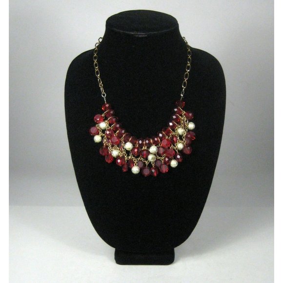 Necklace Womens Strand 21 In Charm Beaded Retro Bohemian Goldtone Bib Cluster - Picture 2 of 4